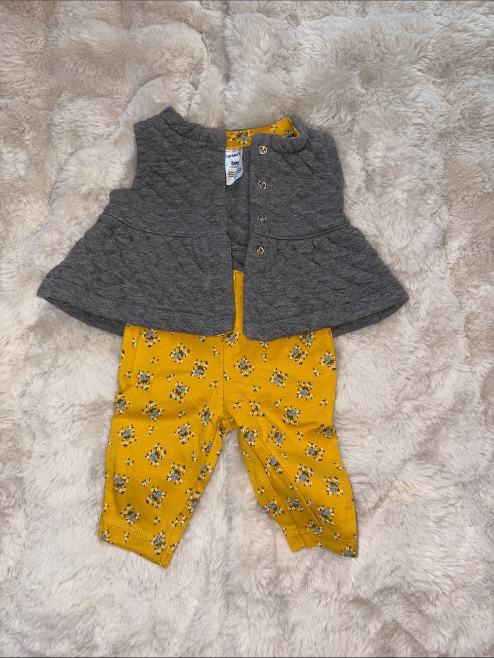 Carter's Baby Girls Gray Quilted Vest & Yellow Floral Leggings Set